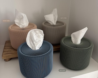 Minimalist Tissue Box Cover | Refillable Compact Tissue Holder Pod | Bathroom Vanity Decor | Housewarming Gift | r.1