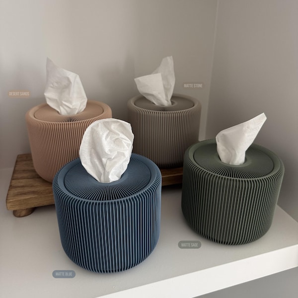 Minimalist Tissue Box Cover | Refillable Compact Tissue Holder Pod | Bathroom Vanity Decor | Housewarming Gift | r.1