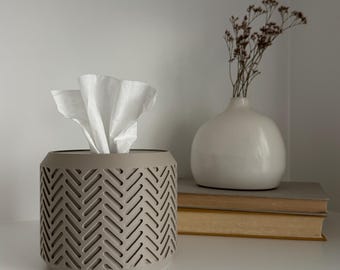 Square & Rectangular Tissue Box Cover Replacement | Minimalist Round Tissue Box Holder Pod in TWILL Pattern | e.1