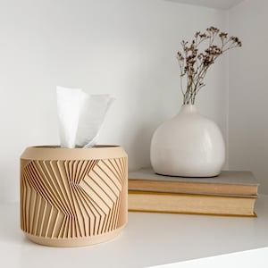 Square & Rectangular Tissue Box Cover Replacement | Minimalist Round Tissue Box Holder Pod in FRACTAL Pattern | e.1