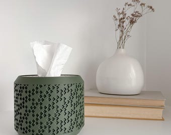 Square & Rectangular Tissue Box Cover Replacement | Minimalist Round Tissue Box Holder Pod in VEIL Pattern | e.1