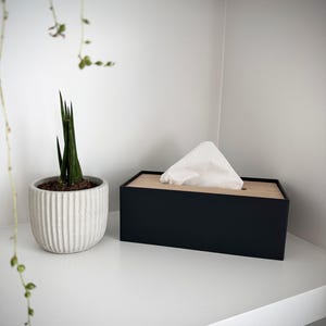 Rectangular Tissue Box Cover | Minimalist Bathroom Shell with Maple or Walnut Wood Lid