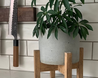 Handgemachter Beton Blumentopf und Holzständer-Set | Modern | Bauernhaus | Rustikal | Minimalistisches Wohndekor - BOHO MOON POT - 13 cm