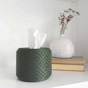 Square & Rectangular Tissue Box Cover Replacement | Minimalist Round Tissue Box Holder Pod in ALPINE Pattern | e.1