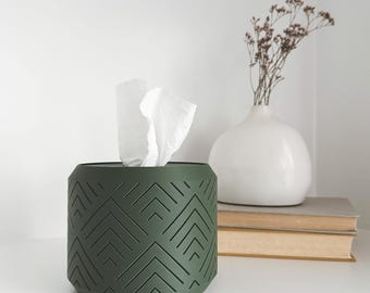 Square & Rectangular Tissue Box Cover Replacement | Minimalist Round Tissue Box Holder Pod in ALPINE Pattern | e.1