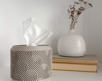 Square & Rectangular Tissue Box Cover Replacement | Minimalist Round Tissue Box Holder Pod in TIDAL Pattern | e.1
