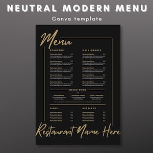 Menú moderno neutro: plantilla de Canva para menú de restaurante minimalista, menú minimalista, descarga digital instantánea editable, imprimible y editable