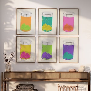 Andy Warhol Style Pop Art - Pill Art - Set of 6 - Maximalism Decor - Eclectic Posters - Neon Prints - Maximalist Gallery - Digital Download