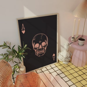 Ace of Hearts Print, Skull Prints, Dark Maximalism, Maximalist Art, Goth Wall Decor, Pink and Black Gallery Wall, Eclectic Home Decor
