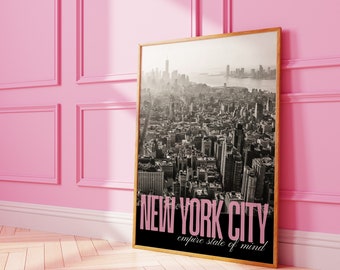 New York City Poster - Schwarz und Weiß Skyline - Girly Wohnung Dekor - NYC Reise Poster - Wohnheim Dekor für Mädchen - Eklektische Galeriewand