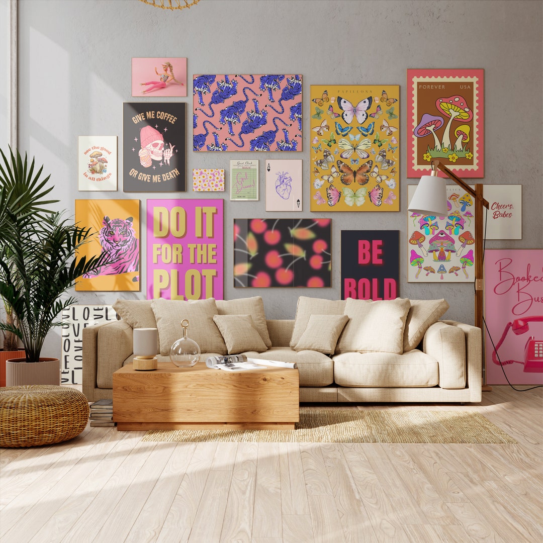 Eclectic Gallery Wall Prints, Set of 17, Girly Apartment Decor