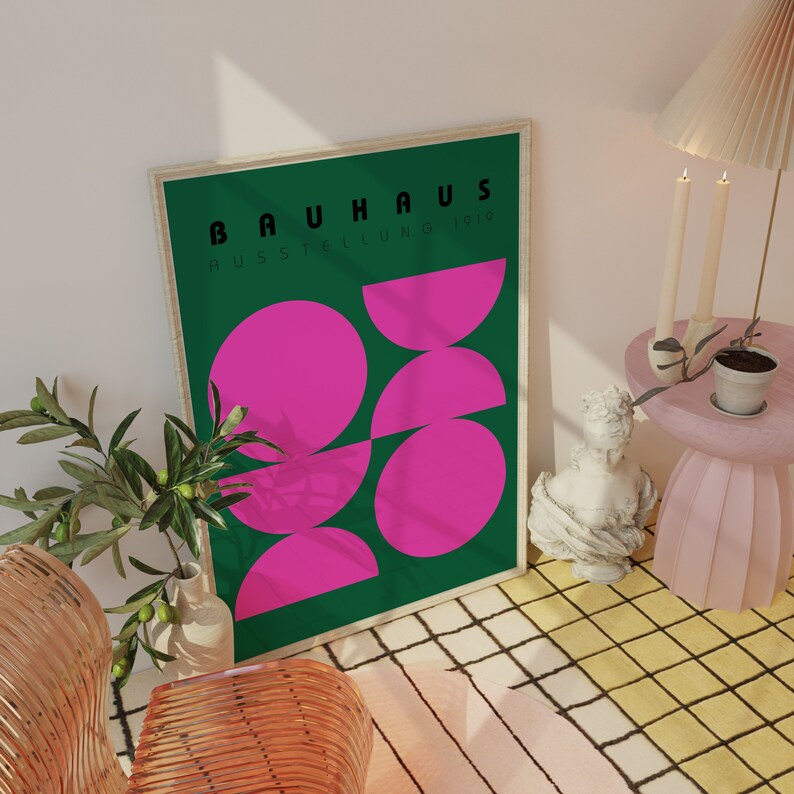Bauhaus Pink Green Print Set of 3 - Eclectic Gallery Wall - Quirky Art ...