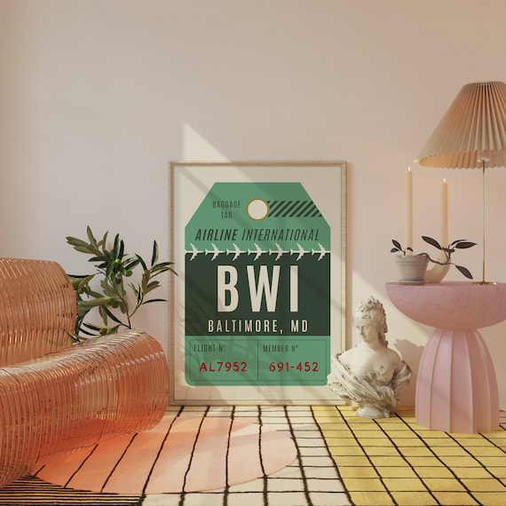 Baltimore Maryland Art Print, Retro Travel Posters, City Wall Art, Indie Room Decor, Maryland Digital Print, College Dorm Decor, Airport Art