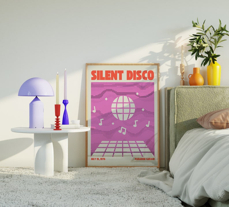 Retro Disco Art Print, 70er Jahre Poster, Pink Prints, Disco Room Decor, Vintage Band Poster, Indie Room Decor, Uni Wohnheim Poster, Quirky Art Bild 4