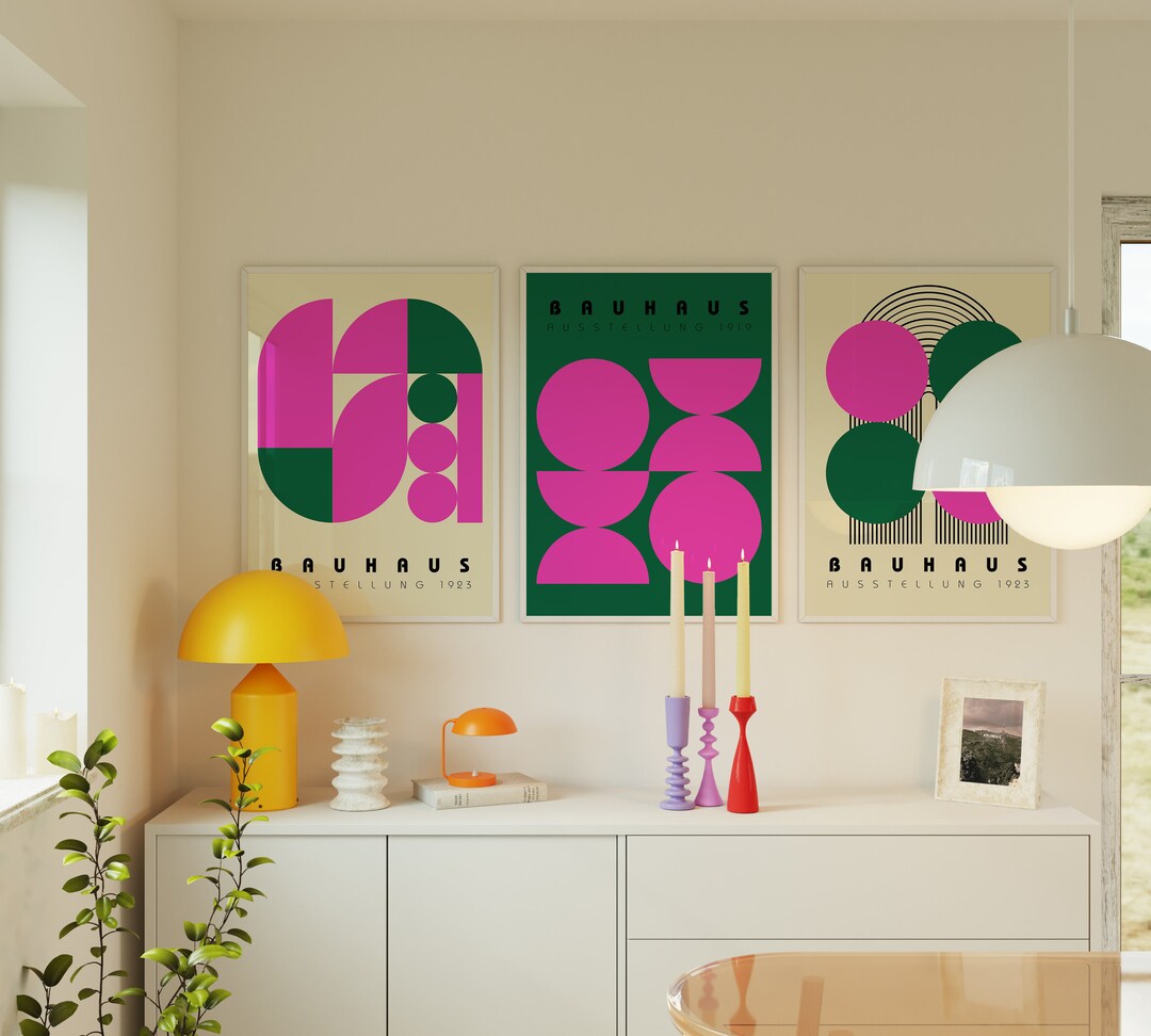 Bauhaus Pink Green Print Set of 3 - Eclectic Gallery Wall - Quirky Art ...