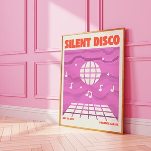Retro Disco Art Print, 70er Jahre Poster, Pink Prints, Disco Room Decor, Vintage Band Poster, Indie Room Decor, Uni Wohnheim Poster, Quirky Art Bild 6