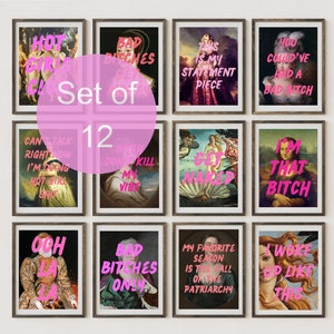 Altered Portrait Art Poster - Set of 12 - Maximalist Decor - Remade Classical Prints - Quirky Apartment Decor - Digital Instant Download