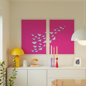 Paper Plane Prints - Set of 2 - College Dorm Decor - Girly Apartment Decor - Trendy Posters - Teen Room Poster - Quirky Artwork - Maximalist