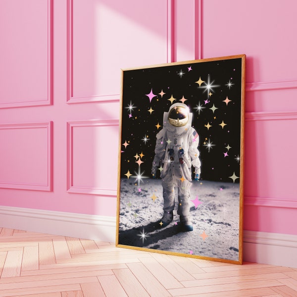 Astronaut Wall Decor - Girly Apartment Decor - Eclectic Gallery Art - Dorm Decor for Girls - Quirky Prints - Trendy Posters - Space Artwork