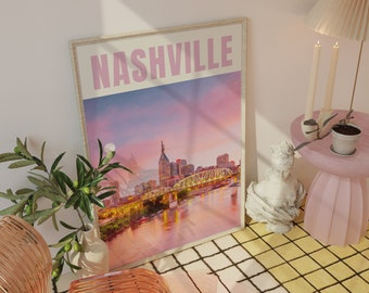 Nashville Skyline Art Print - Reise Poster - Maximalismus Dekor - Tennessee Wandkunst - Wohnheim Zimmer Dekor - College Wohnung - Digitaler Download