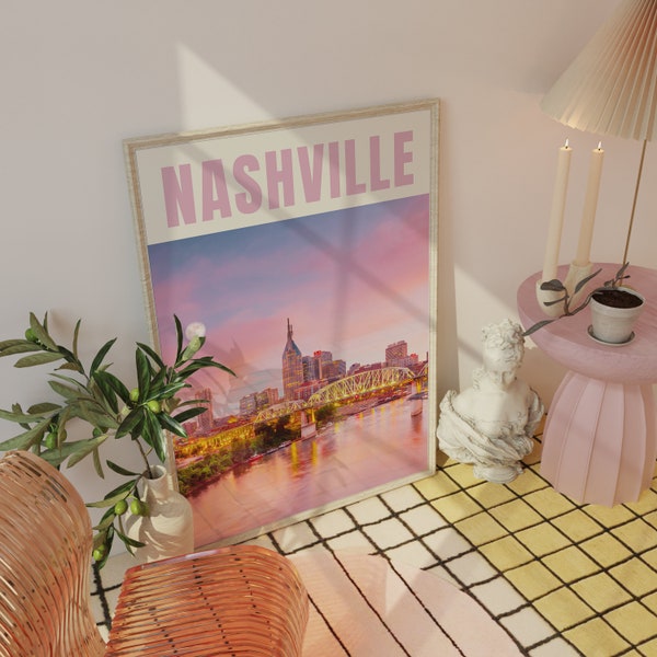 Nashville Skyline Art Print - Travel Poster - Maximalism Decor - Tennessee Wall Art - Dorm Room Decor - College Apartment - Digital Download