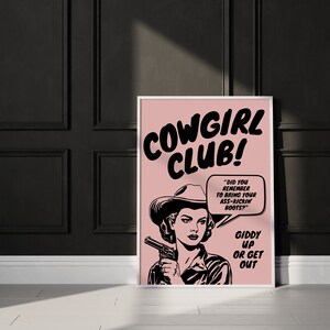Cowgirl Club Print, Retro Ad, Pink Prints, Girly Wall Art, Cute Room Decor, Coastal Cowgirl, Quirky Art Print, Trendy Posters, Preppy Prints