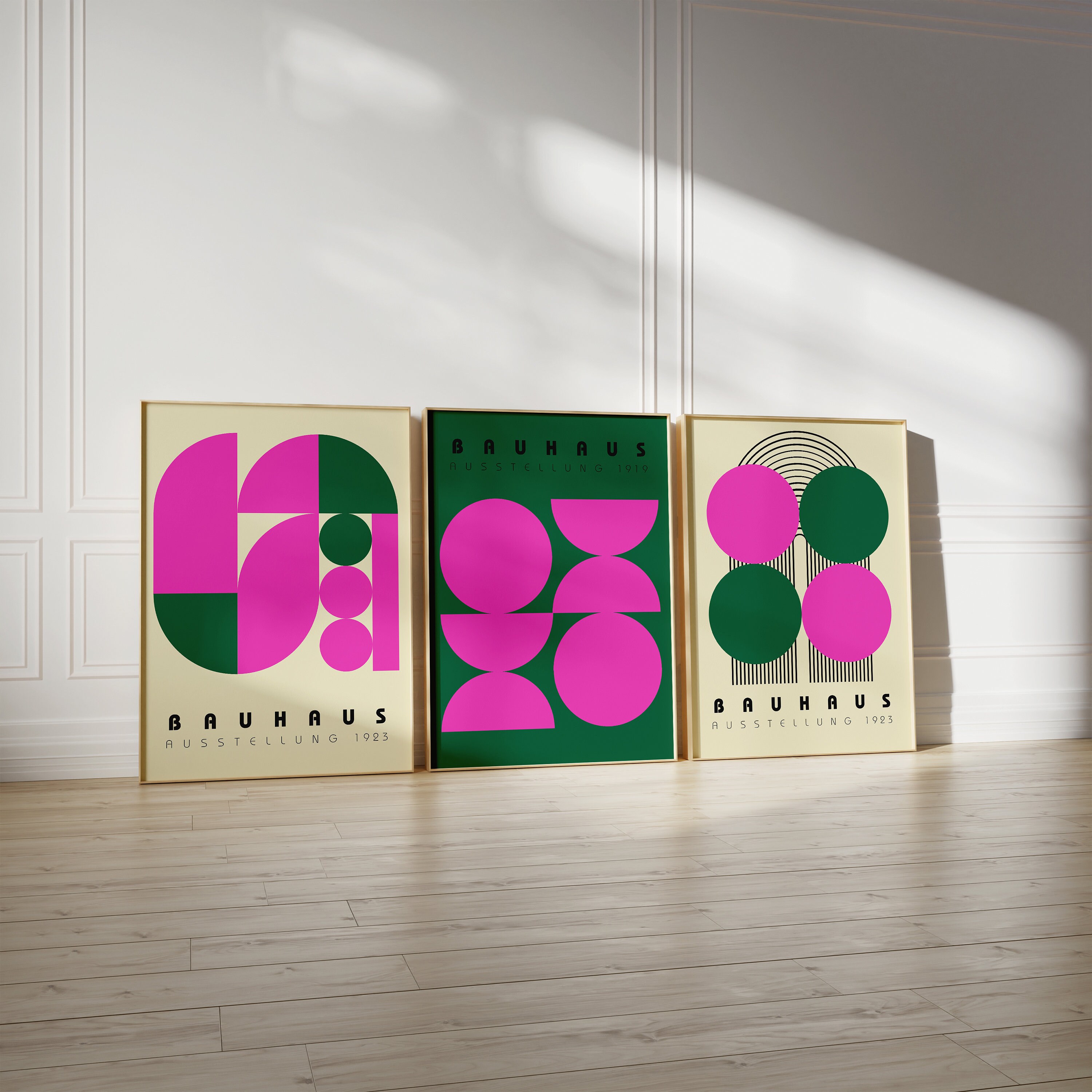 Bauhaus Pink Green Print Set of 3 - Eclectic Gallery Wall - Quirky Art ...