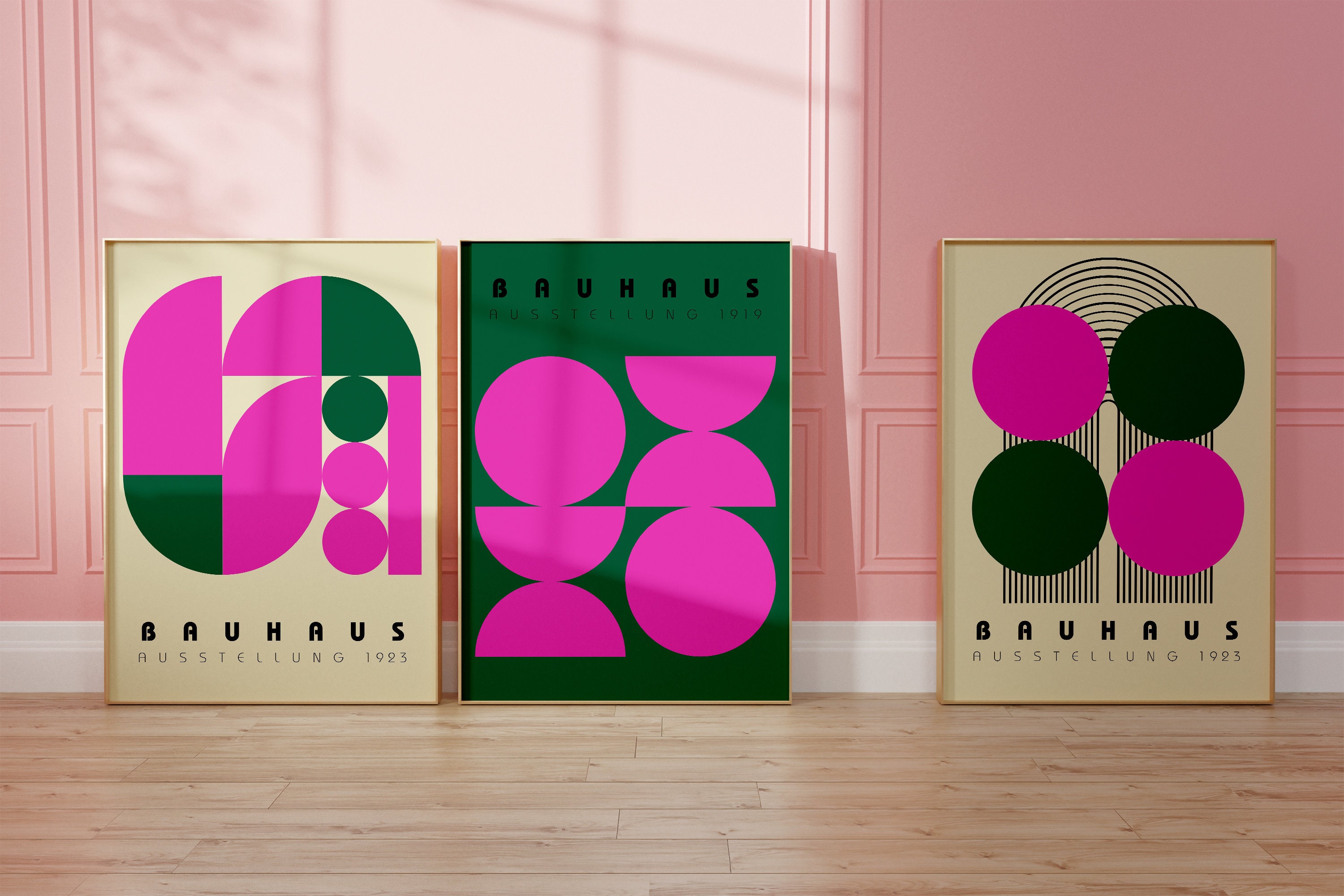 Bauhaus Pink Green Print Set of 3 - Eclectic Gallery Wall - Quirky Art ...