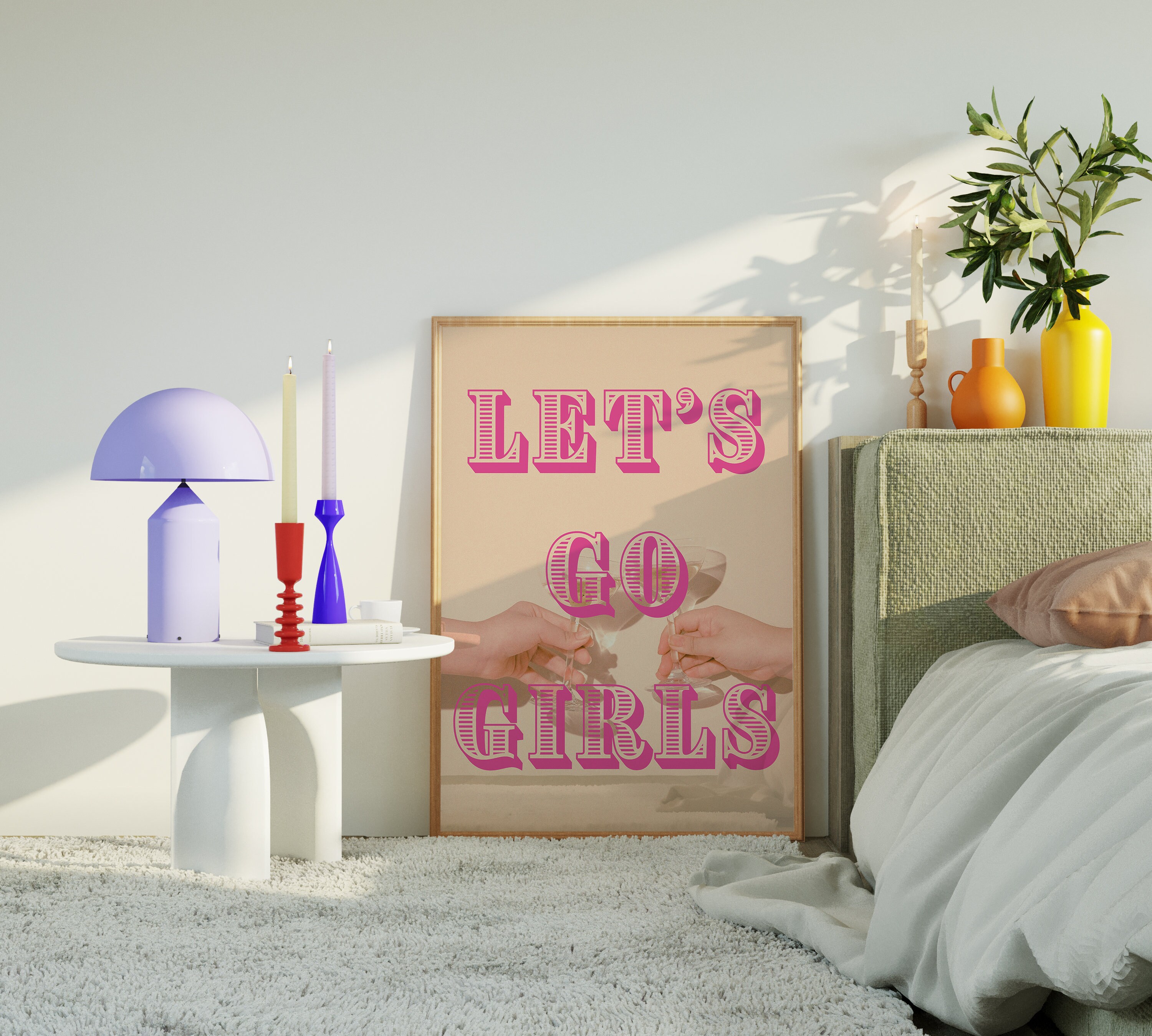 Let's Go Girls Print Cocktail Bar Cart Wall Art Maximalism Decor Preppy ...