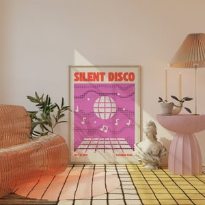 Retro Disco Art Print, 70er Jahre Poster, Pink Prints, Disco Room Decor, Vintage Band Poster, Indie Room Decor, Uni Wohnheim Poster, Quirky Art Bild 5