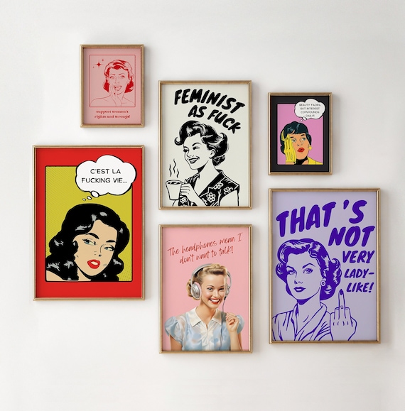 Feminist Gallery Wall, Set of 6, Girly Posters, Cute Room Decor, Bold Wall Art, Sassy Posters, Funny Typography, Quirky Art Prints