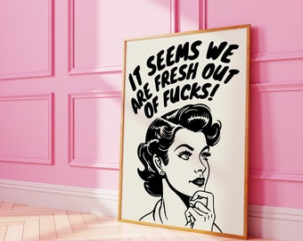 Lustige Typografie Druck, Retro Feministische Kunst, Niedliche Raumdeko, Schwarz Weiß Kunst, Auffällige Wandkunst, Vintage Maximalismus, Trendige Poster, Schrullig