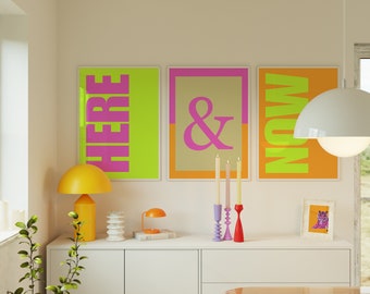 Neon Eclectic Gallery Wall Prints Set de 3 - Decoración maximalista - Decoración de dormitorio para chicas universitarias - Arte pop - Póster de apartamento - Descarga digital