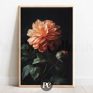 Dark Floral Print | Vintage Botanical Still Life Painting | Farmhouse Decor | Printable Art