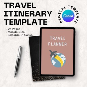 Editable Travel Itinerary Template, Vacation Planner, Instant Digital Download, Trip Itinerary, Travel Planner, Editable Template