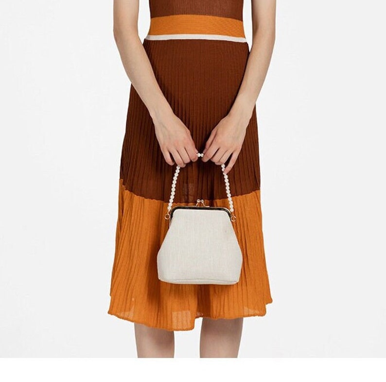 Kiss Lock Chain Strap Crossbody Mini Handbag, Cotton Purse, Women