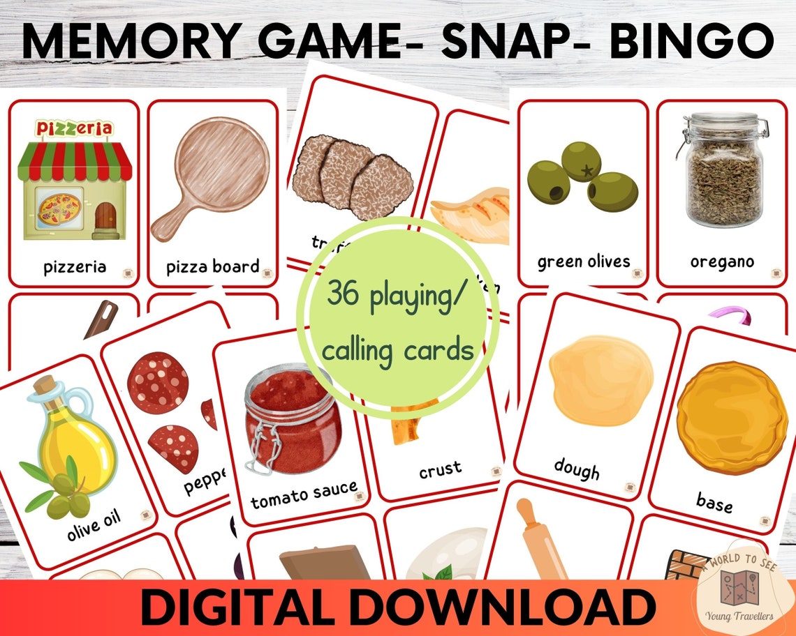 Printable Pizza Games, Pizza Bingo, Snap and Memory Game, Printable