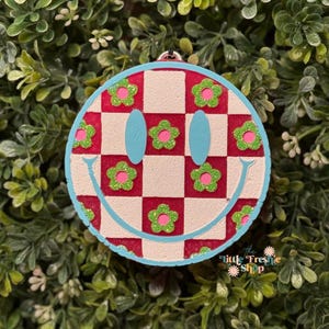 Checkered Floral Smiley Freshy, Smiley Gifts, Smiley Freshie, Car Freshie, Car Freshy, Car Air Freshener, Freshie, Car Scent, Car Scents