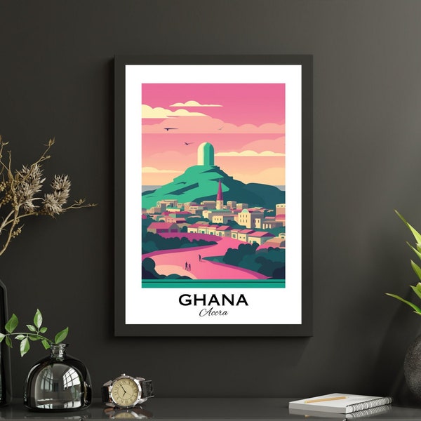 Accra Ghana Custom Wall Art, Accra City Print, Digitale Download, Ghana Cadeau, Perfect Cadeau, Levendige kleuren moderne kunstposter