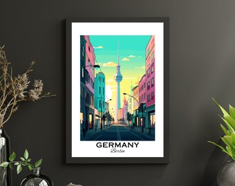 Impresión de viaje de Berlín Alemania, regalo de viaje, impresión de descarga digital, cartel de la ciudad, regalo de cumpleaños, cartel de arte moderno, arte de la pared de la ciudad