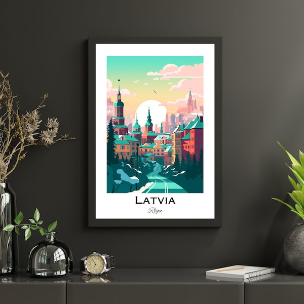 Latvia Riga Travel Print, Travel Gift, Latvia Gift, Digital Download Print, City Poster, Birthday Present, Modern Art Poster, City Wall Art