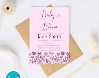 Baby in Bloom Baby Shower Invitation | Editable With Canva | Digital Download