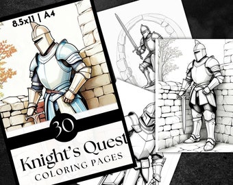 Fantasy Knight Coloring, Medieval Coloring, Warrior Knight Coloring Pages, Printable Fantasy Fun Medieval Themed Coloring Printables