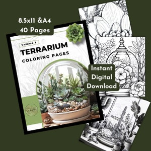 Terrarium Coloring Pages, Mindfulness, Adults and Kids Coloring Page, Succulent, Flowers, Plant Coloring, Cactus, Digital PDF Download