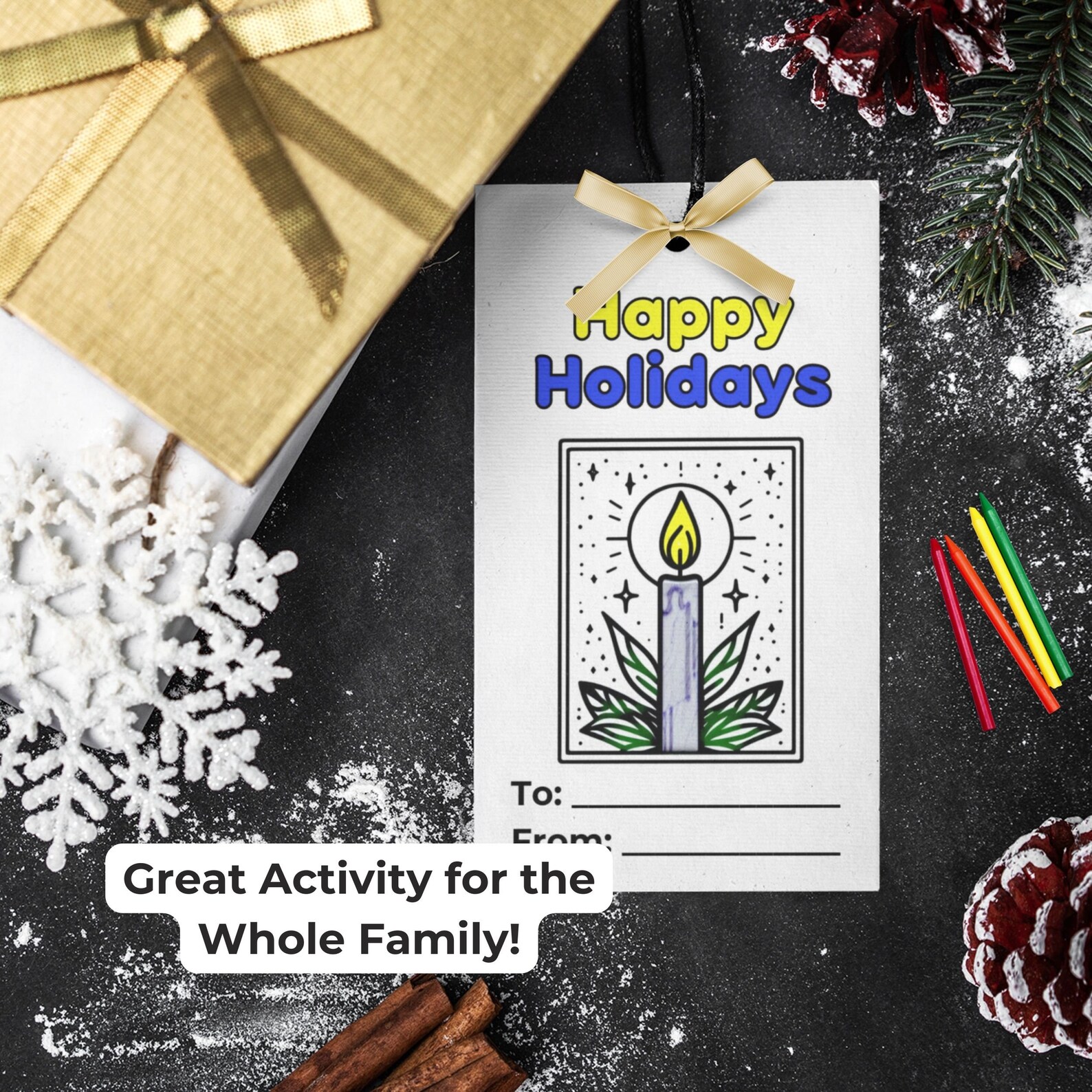 Christmas Coloring Gift Tags, Kids Xmas Activity, Holiday Treats Tag ...