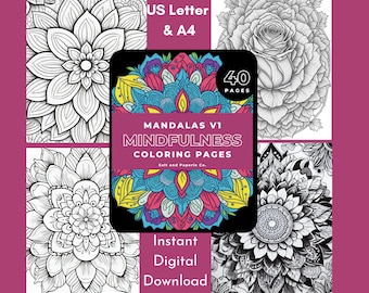Mandala Flower Coloring Page, Floral Mandala Design for Relaxation & Creativity, Floral Mandala Printables, Floral Coloring Pages for Adults