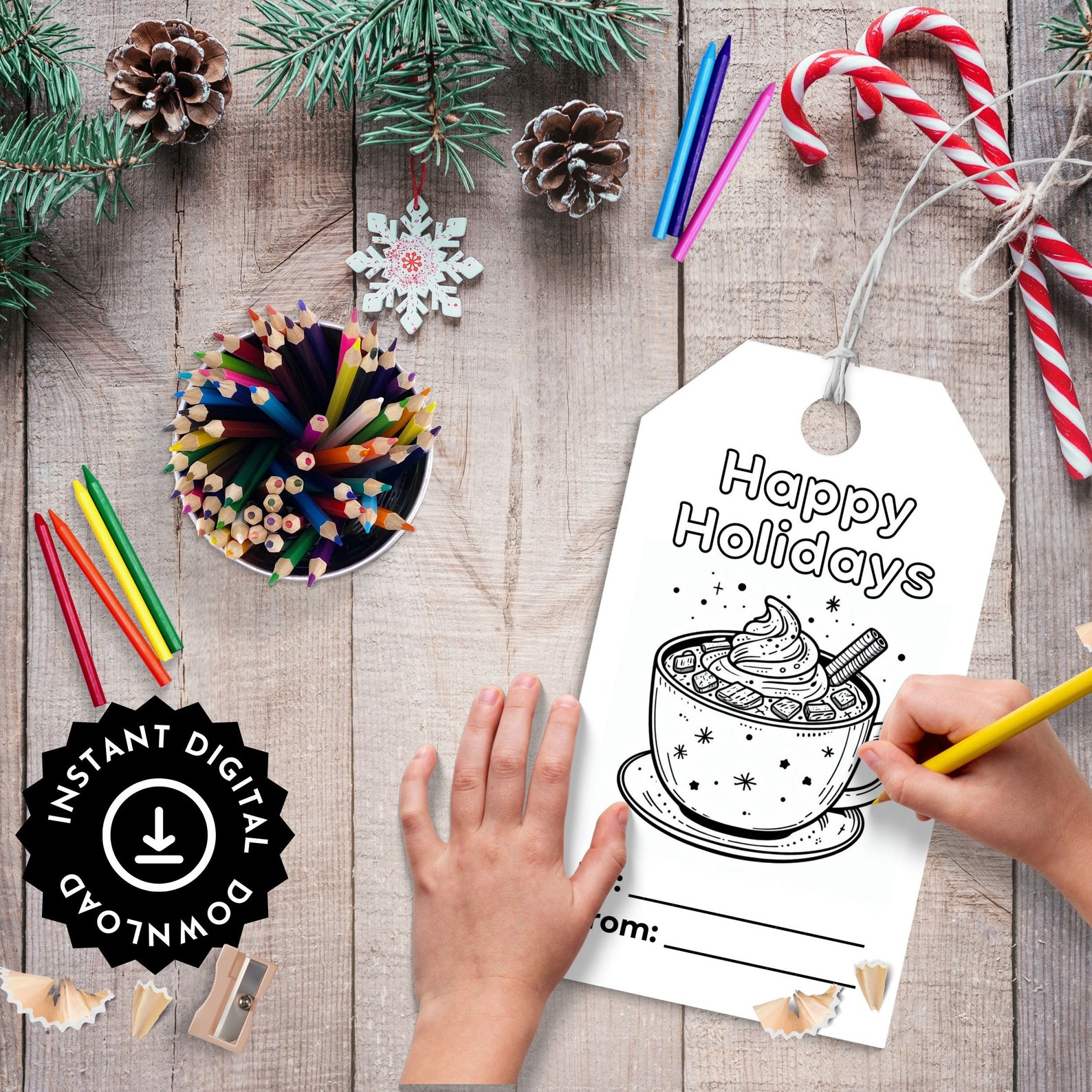 Christmas Coloring Gift Tags, Kids Xmas Activity, Holiday Treats Tag ...