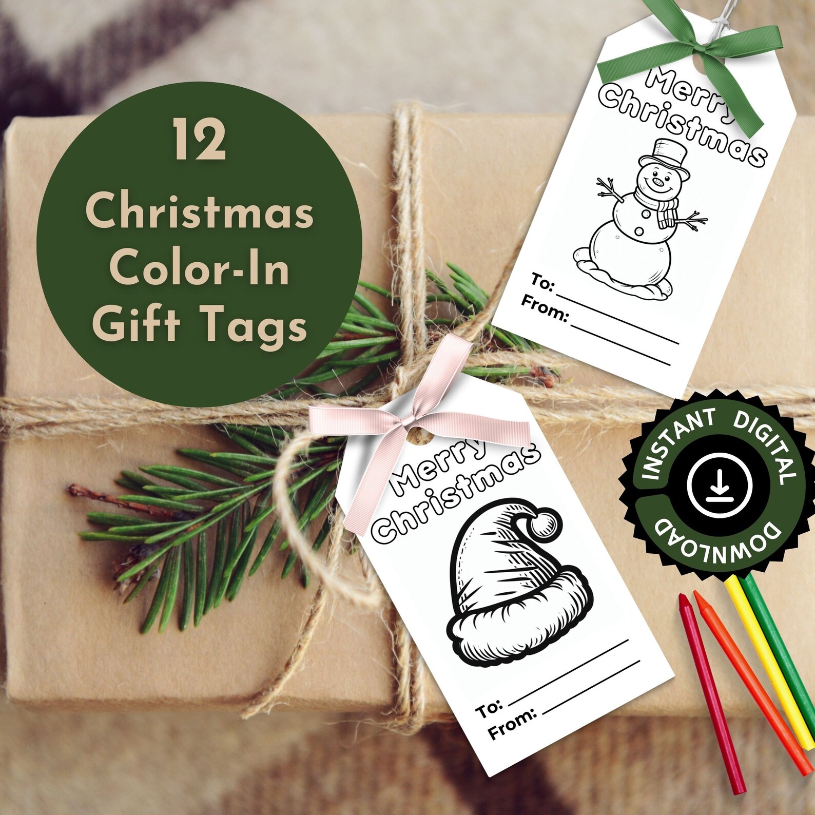 Christmas Coloring Gift Tags, Kids Xmas Activity, Holiday Treats Tag ...