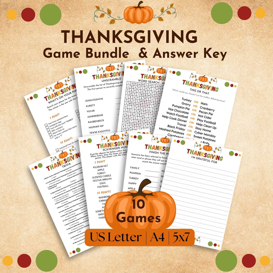 Thanksgiving Family Game Printable, Game Bundle, Thanksgiving Party Game, Thanksgiving Gratitude ...