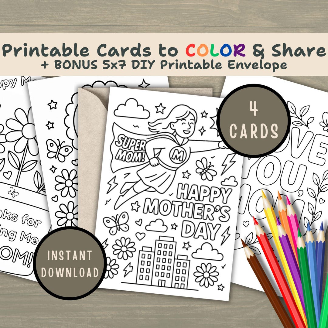 Happy Mothers Day Coloring Card for Kids, DIY Activity, Color-in Your ...